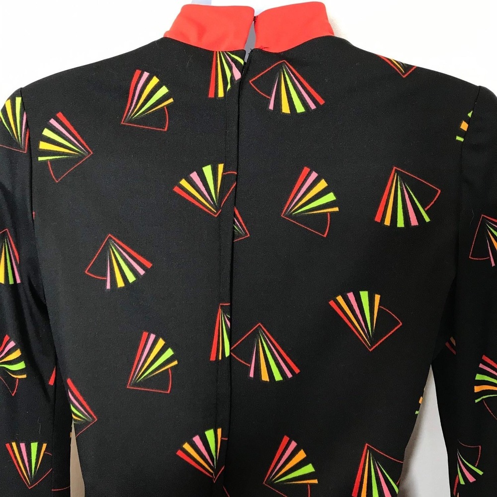 vintage 1970s maxi dress kimono style Asian fan novelty print - Picture 5 of 10